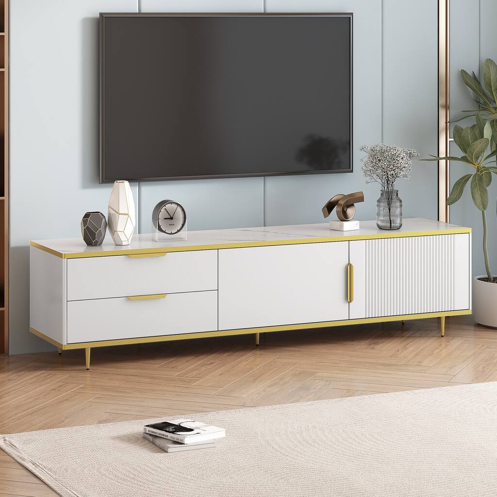 White 68" TV Stand with Drawers & Cabinets for TVs Up to 65"