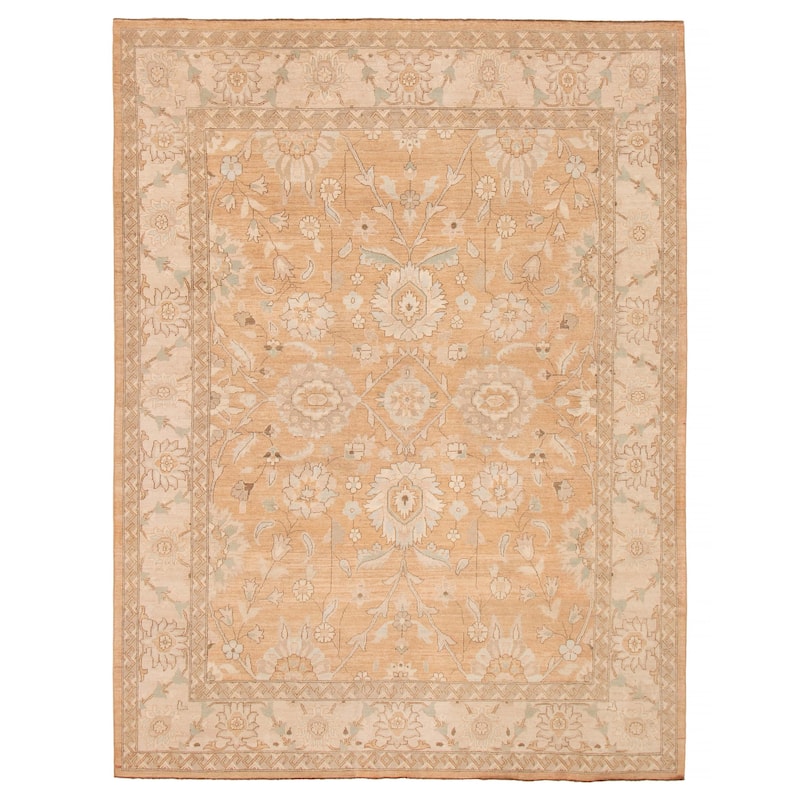 ECARPETGALLERY Hand-knotted Peshawar Oushak Brown Wool Rug - 8'9 x 11'6 - Light Brown - 8'9 x 11'6
