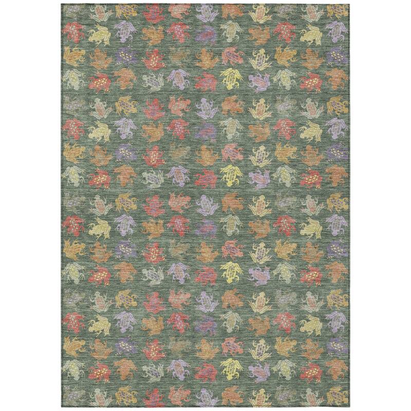 Machine Washable Indoor/ Outdoor Modern Frogs Chantille Rug