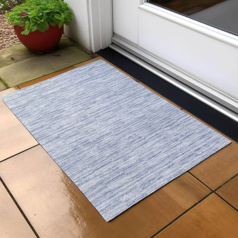 Machine Washable Indoor/ Outdoor Chantille Contemporary Blocks Rug - Sky - 1'8" x 2'6"