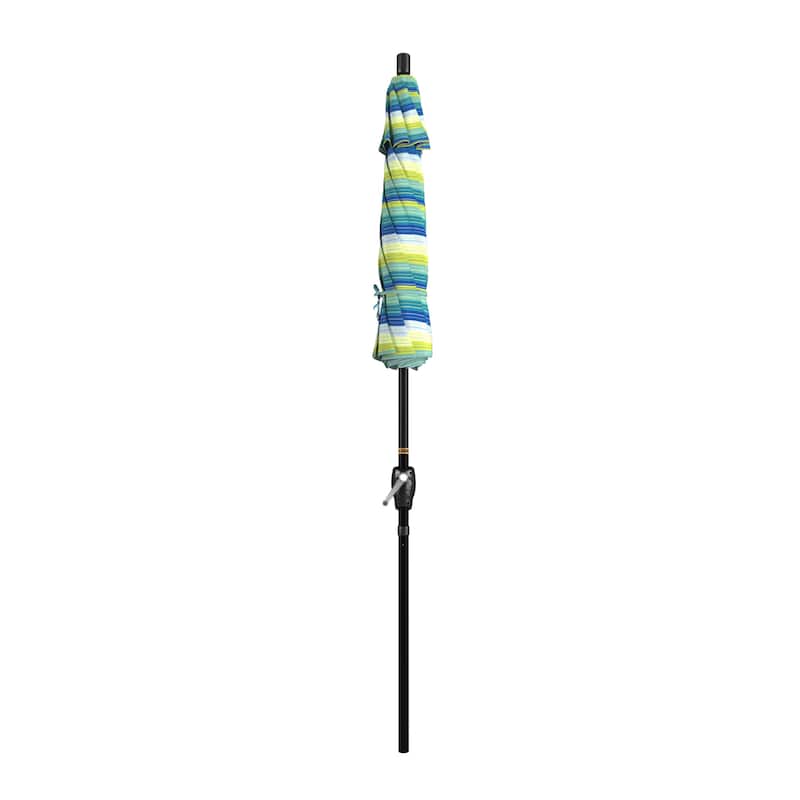 California Umbrella 75' Round Crank Lift Push Button Tilt Black Aluminum Patio Umbrella Sunbrella