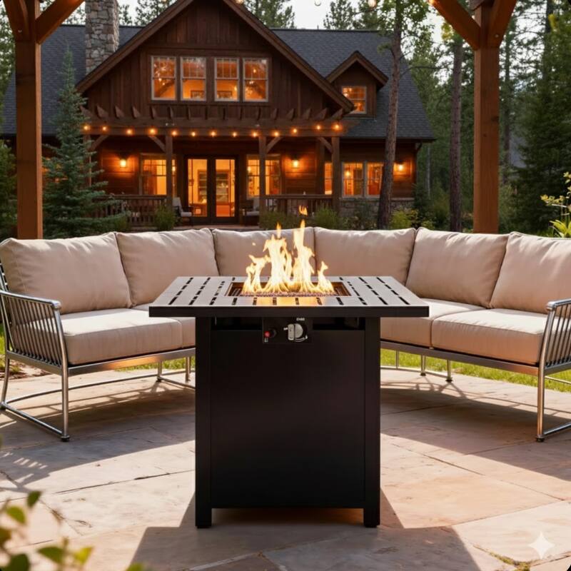 30" 2-in1 Black Fireplace Table, 50000 BTU CSA Certified, with Waterproof Cover
