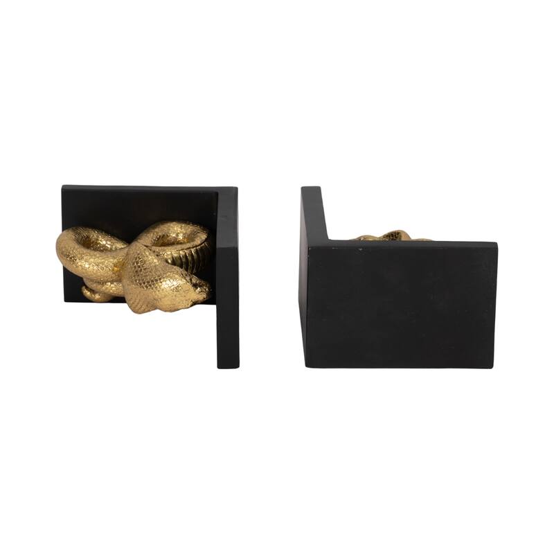 Modern Resin Snake Bookends on L-Shape Base - 6", Black & Gold - 5.75"