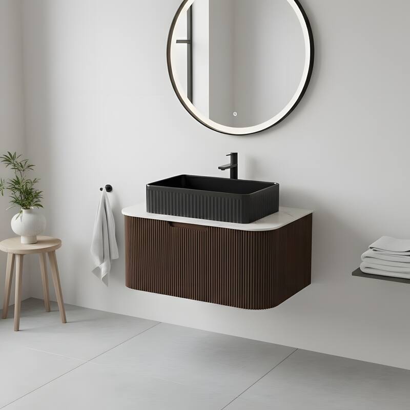 Wall Mounted Bathroom Vanity with Black Rectangular Ceramic Basin