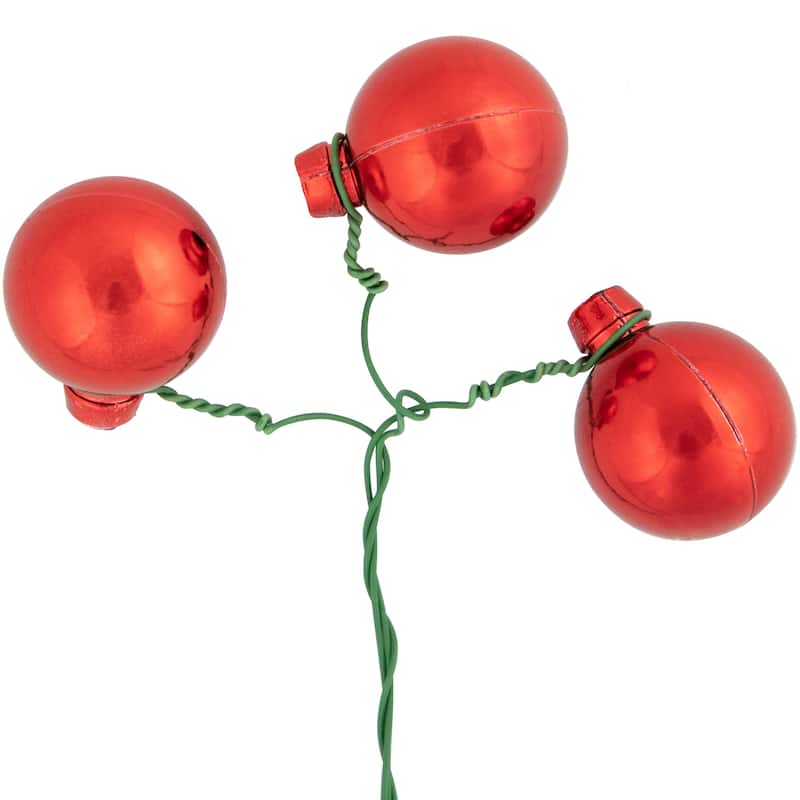 Shatterproof Ball Ornament Christmas Pick - 6.75" - Red and White