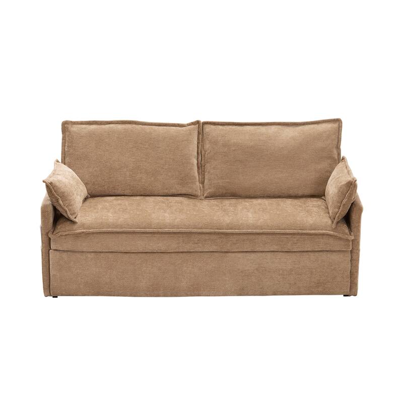 59.5" Ergonomic Sofa Bed with Storage & Charging - Supportive Chenille Convertible Sleeper, 800lb Capacity, Side Pockets