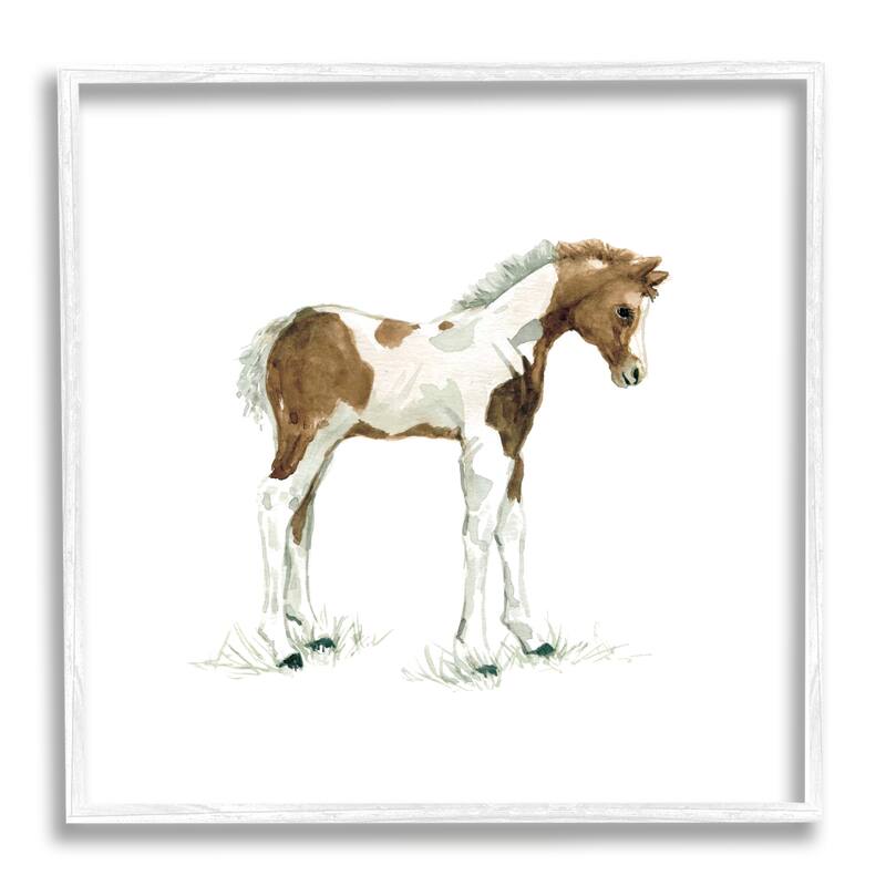 Stupell Young Farm Horse Minimal Country Animal over White Framed Wall Art - Brown - 24 x 24 - White