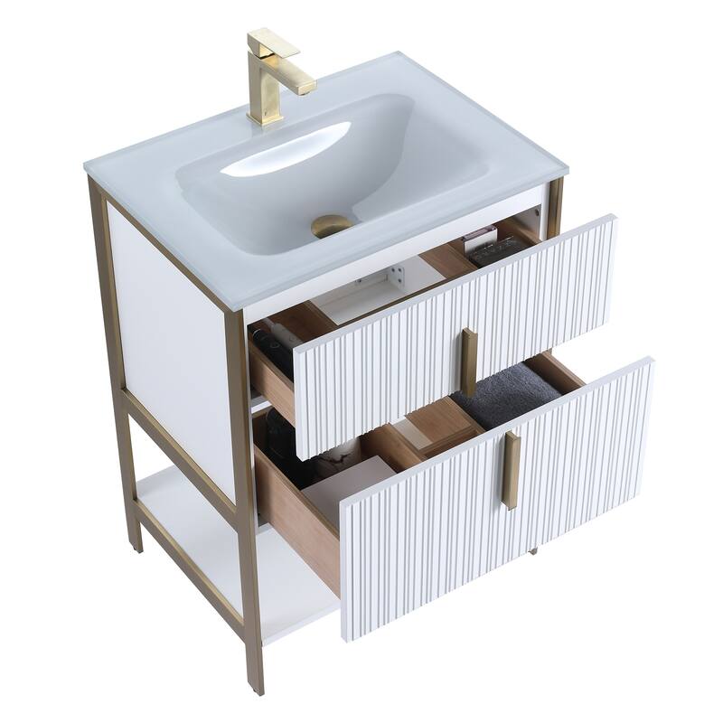 Fine Fixtures Serenity Modern Bathroom Vanity with White Glass Top