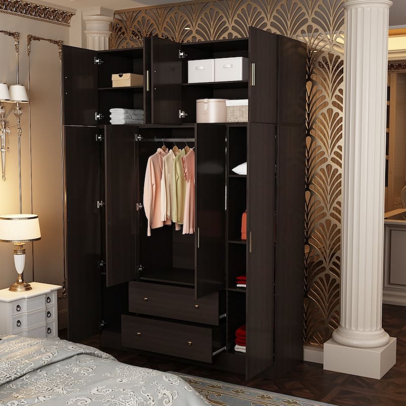 63"W Family Wardrobe/Armoire/Closet by Timechee with Mirror Doors
