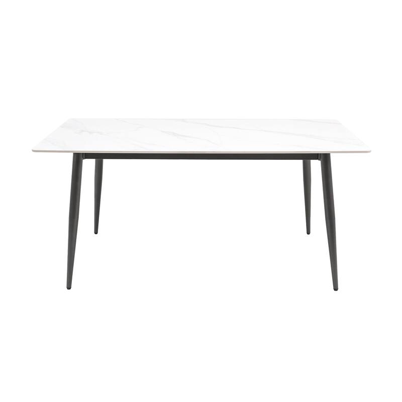55" Rectangular White Kitchen Dining Room Table with Marble Tabletop and Metal Legs for 4 People