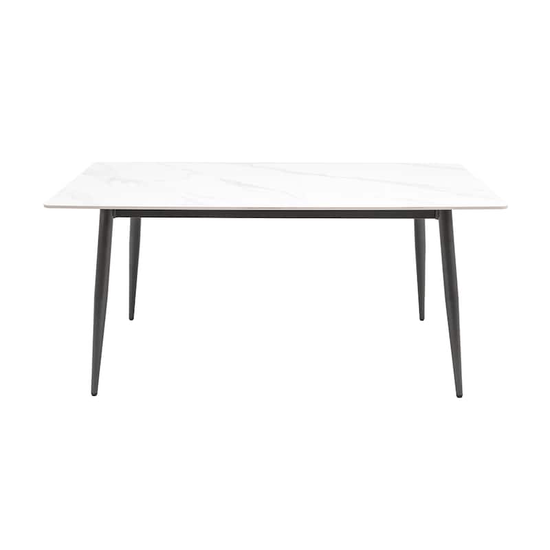 63" Rectangle Modern Kitchen Table with Sintered Stone Dining Table Top and Metal Legs