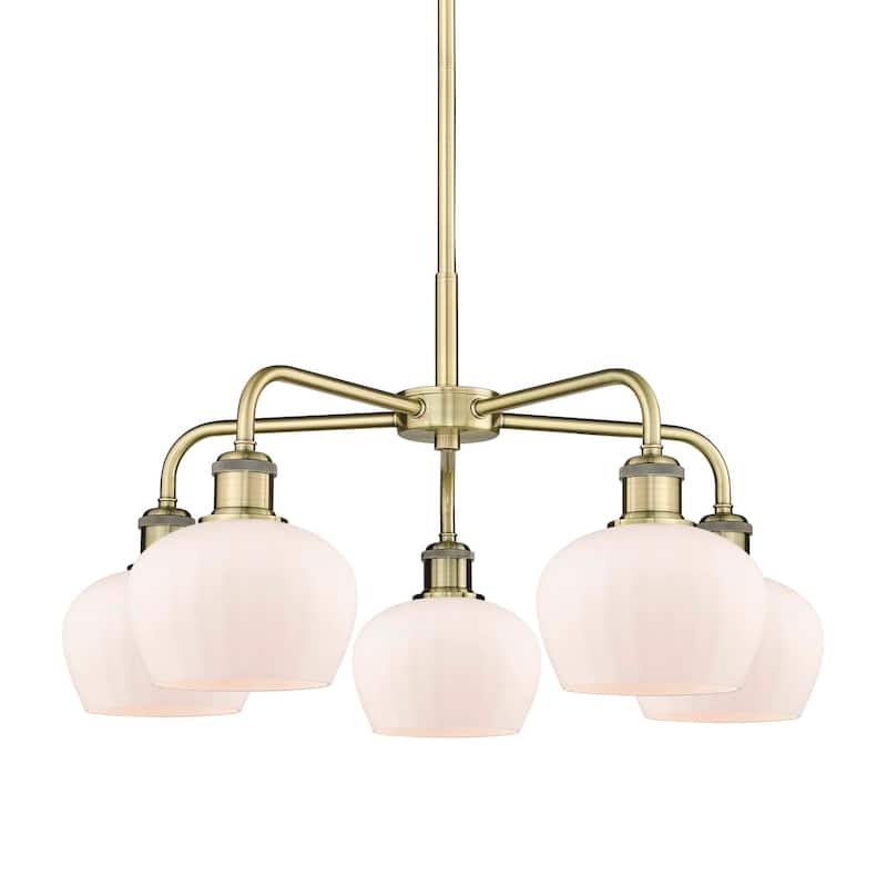 Innovations Lighting 516-5CR-14-25 Fenton Chandelier Fenton 5 Light - Antique Brass / Matte White