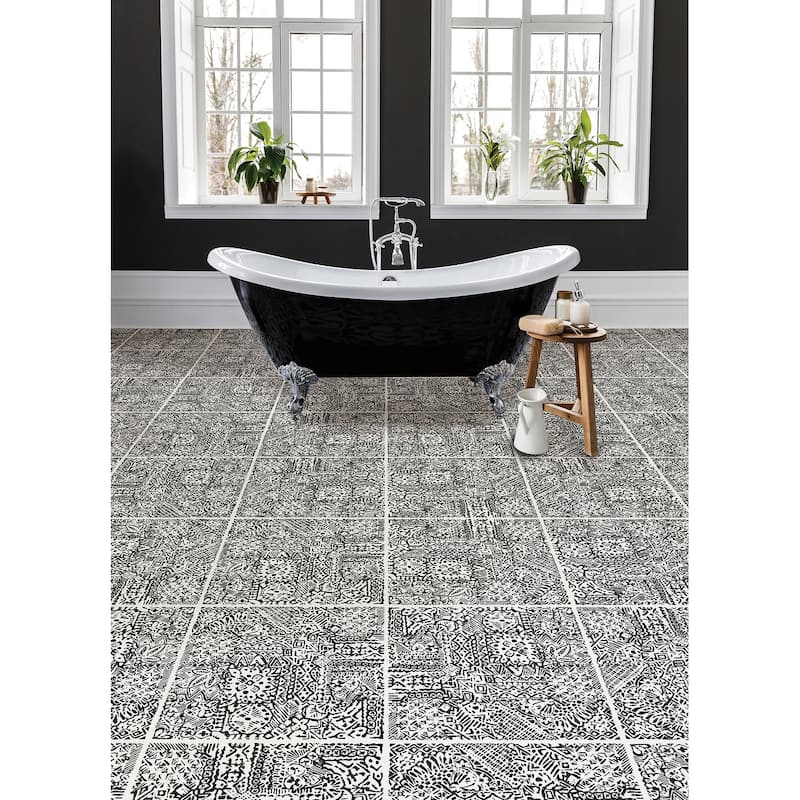 FloorPops Charcoal Reo Peel & Stick Floor Tiles