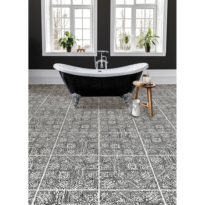 FloorPops Charcoal Reo Peel & Stick Floor Tiles