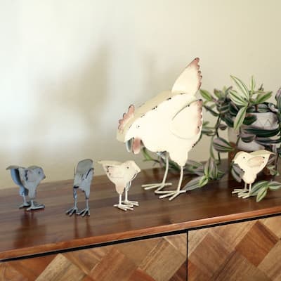 Lila's Dual-Tone Tabletop Metal Farmhouse Henhouse Set - 12"H x 9.5"W x 4.5"D