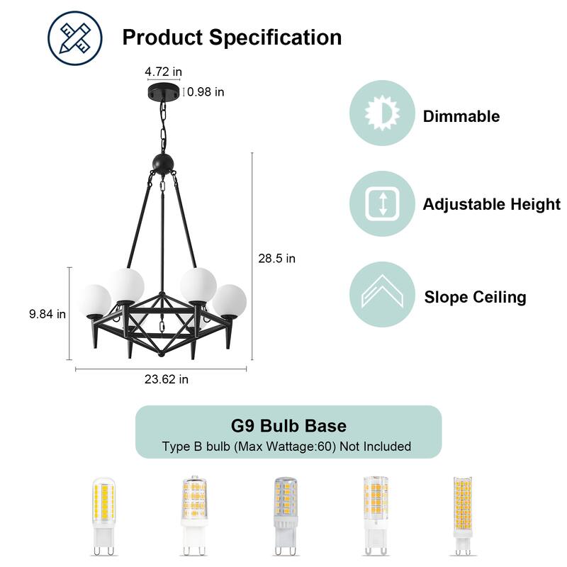 Dimmable 6 - Light Streamlined Modern Linear Chandelier - Matte Black