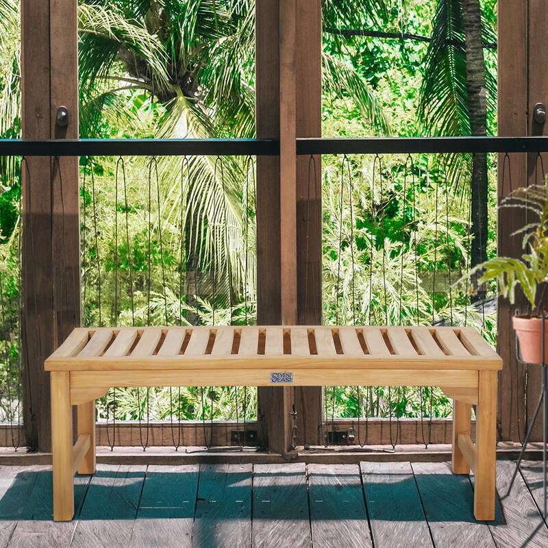 Seven Seas Teak Ocean City Outdoor Teak Wood Patio Backless Bench, 4 Foot
