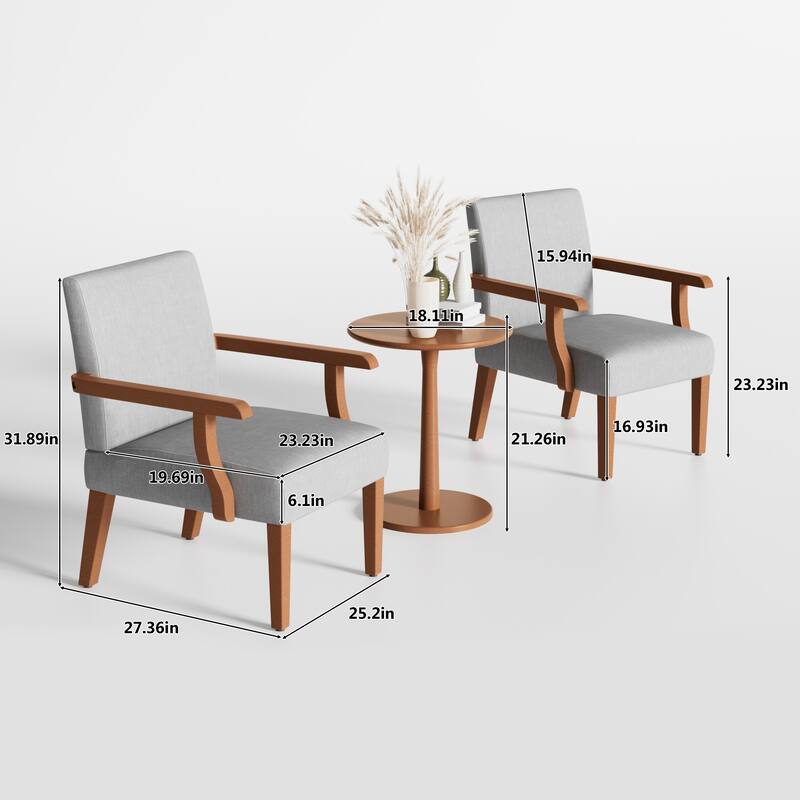 Light Gray 18.7" Arm Chairs with Round Table (Set of 2)