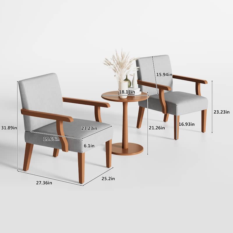 Light Gray 18.7" Arm Chairs with Round Wood Table (Set of 2)