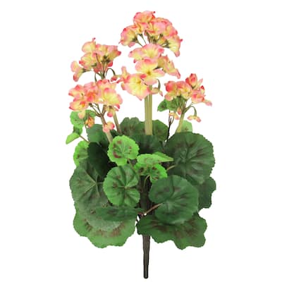 Set of 2 Peach Artificial Geranium Flower Stem Bush Bouquet 16in - 16" L x 9" W x 9" DP