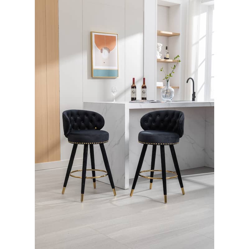 Ostweer Furniture Set of 2 Solid Wood Bar Stools - Beige