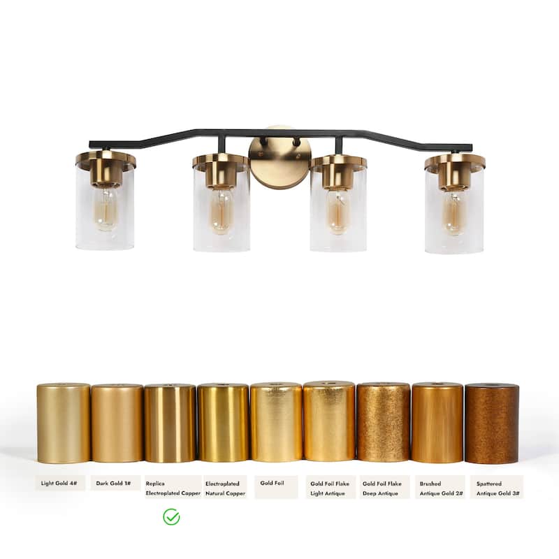 Modern Mid-Century 4-Light Black Gold Bathroom Vanity Light with Cylinder Glass - 28"L x 5.5"Wx 9.5"H