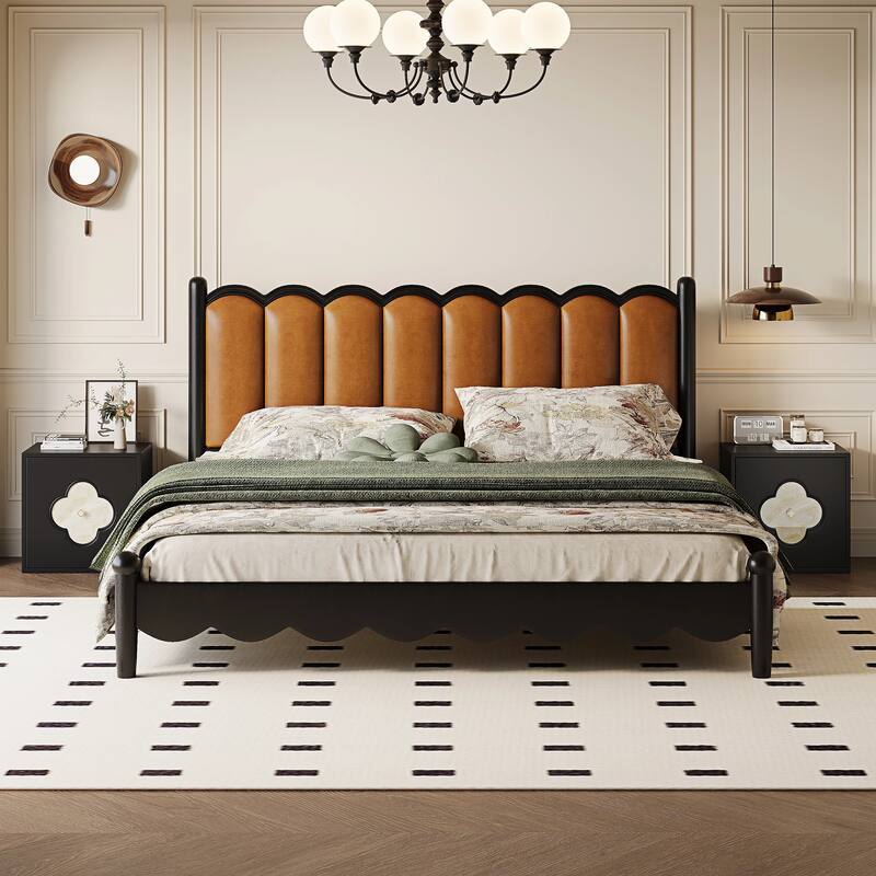 19.6'' W Nightstand With Storage, Bedside Table, Accent Cabinet With Door - Black&Shell Four Leaf Clover