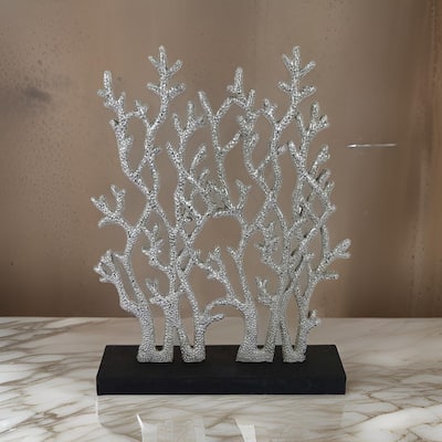 Spark 20 Inch Coral Table Top Decor, Coastal Design, Resin, Silver, Black