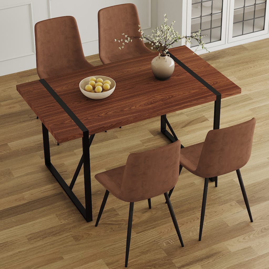 5-Piece Dining Table Set, Kitchen Wood Table & 4 Armless Chairs with Metal Frame, Space-Saving Dinette Set for Small Space
