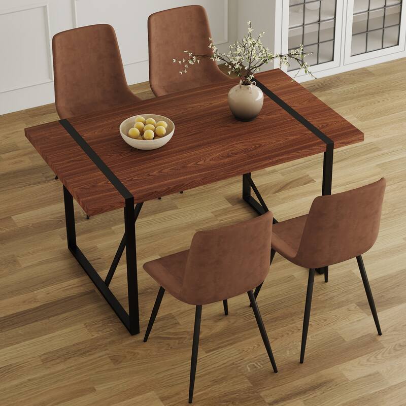 5-Piece Dining Table Set, Kitchen Wood Table & 4 Armless Chairs with Metal Frame, Space-Saving Dinette Set for Small Space - Brown