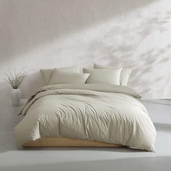 Calvin Klein Washed Percale Cotton Solid Comforter Set - Green - Queen