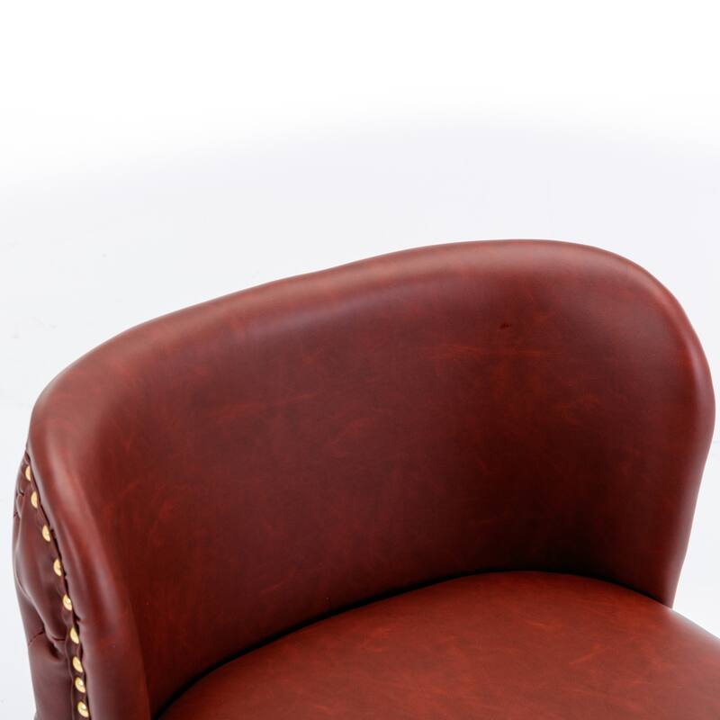 Leather Swivel Barstools Set Tufted High Counter Bar Chair, Burgundy