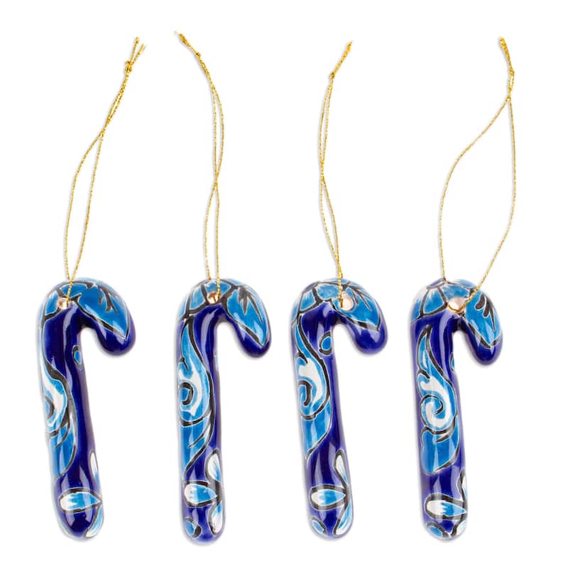 Novica Handmade Lapis Canes Ceramic Ornaments (Set Of 4)