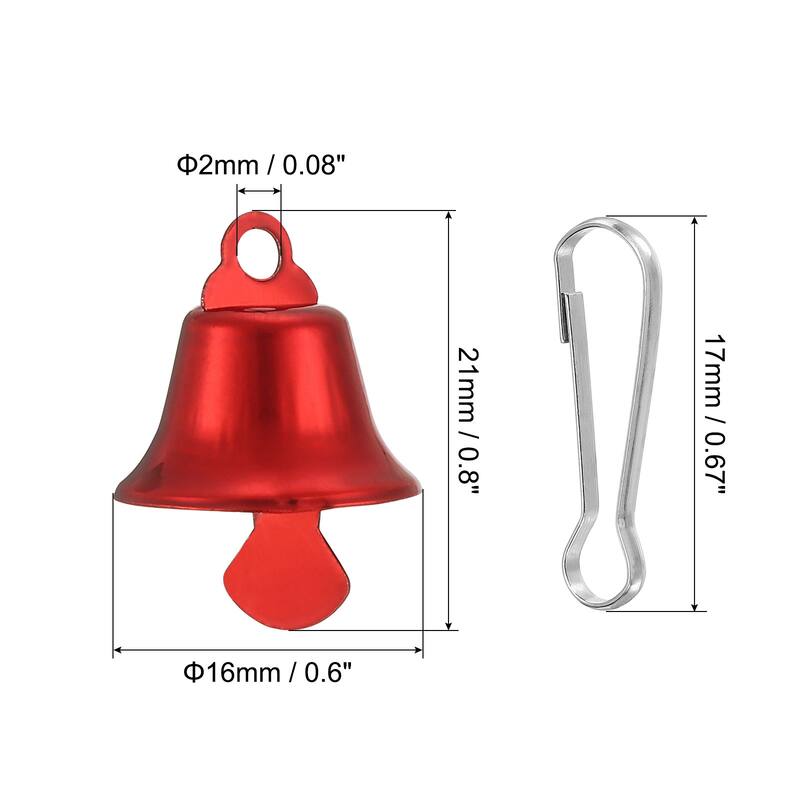 50Pcs Mini Jingle Bells 0.6" Metal Hanging Bells w 0.7" Spring Hooks