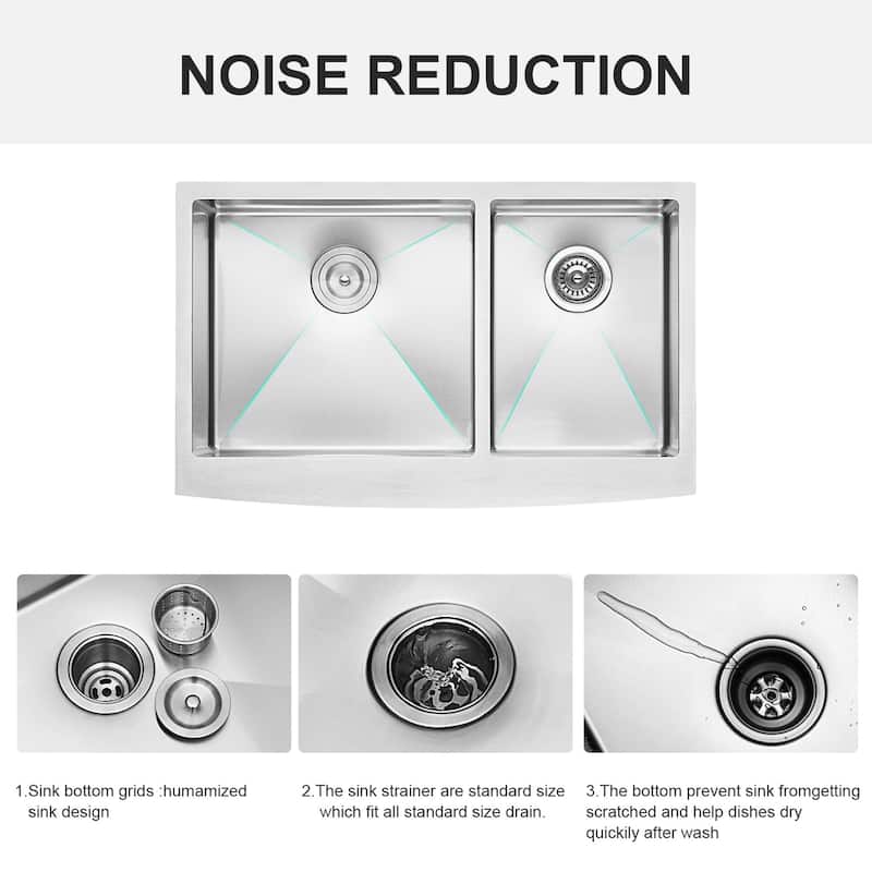 33-in 16 Gauge Stainless Steel Double Bowl Farmhouse Kitchen Sink