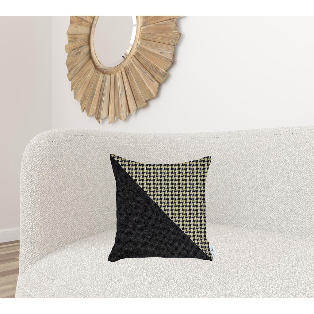 HomeRoots 18" X 18" Black And Yellow Houndstooth Zippered Handmade Polyester Throw Pillow Cover