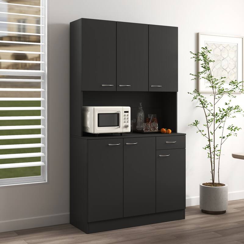 Modern Tall Cabinet with 6 Doors, 1 Open Shelf and 1 Drawer for Bedroom, Kitchen