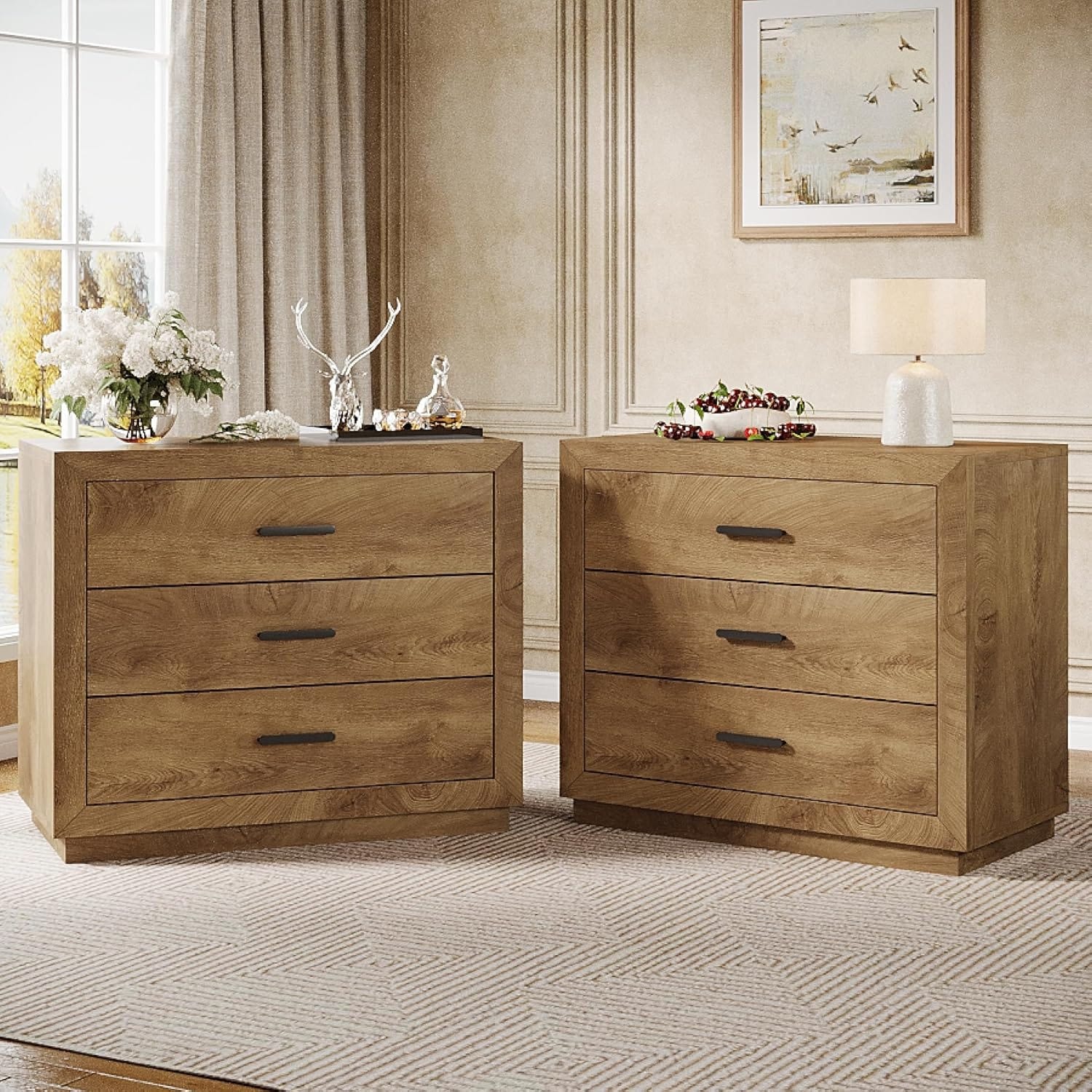 Extra Large Nightstand with Drawers, Oversized Night Stand, Sofa End Side Table, 31.5" Bedside Table for Bedroom, Living Room