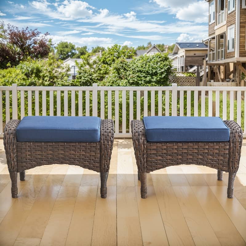 Gymojoy Versatile Outdoor Wicker Ottomans with Soft Cushions