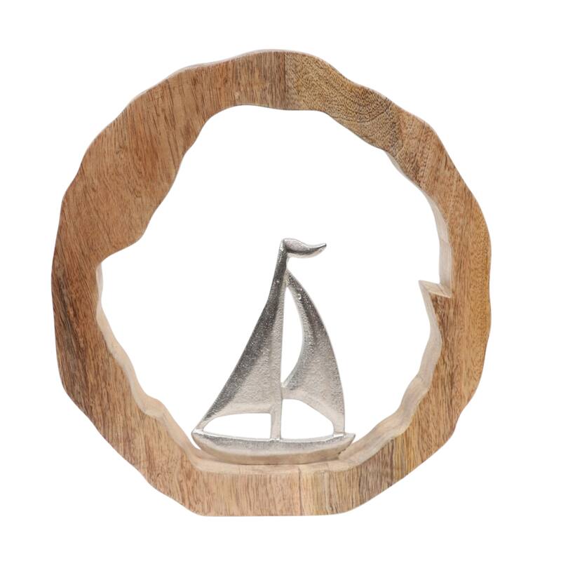 Decorative Figurine on Round Wooden Stand Sculpture