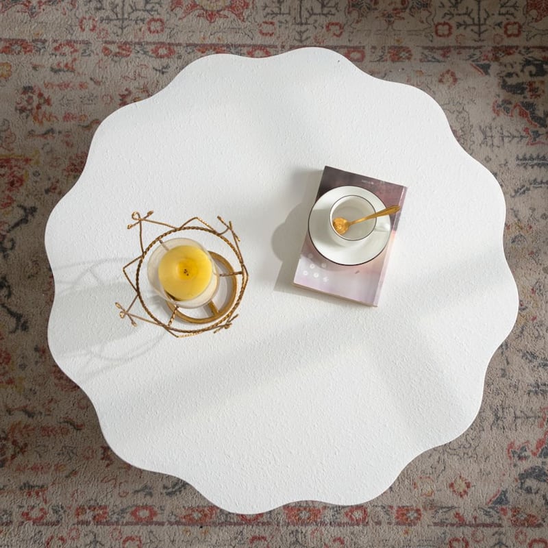Scalloped White Coffee Table: Unique Wave-Edge Shape, Elegant Focal Piece for Stylish Spaces