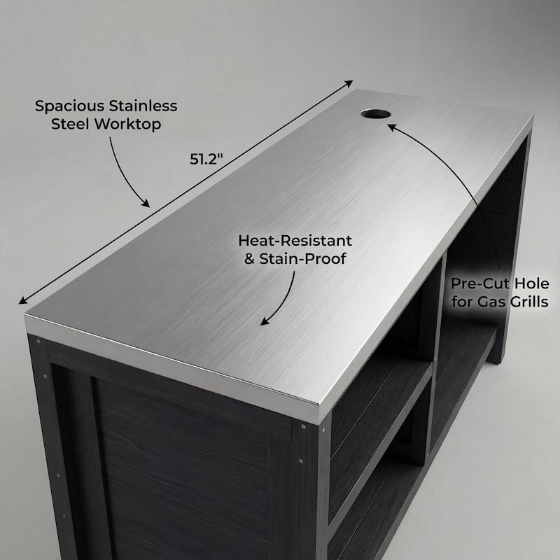 Modular Outdoor Kitchen Island Set, 100% Solid Wood BBQ Cabinet , Patio Kitchen Bar Table