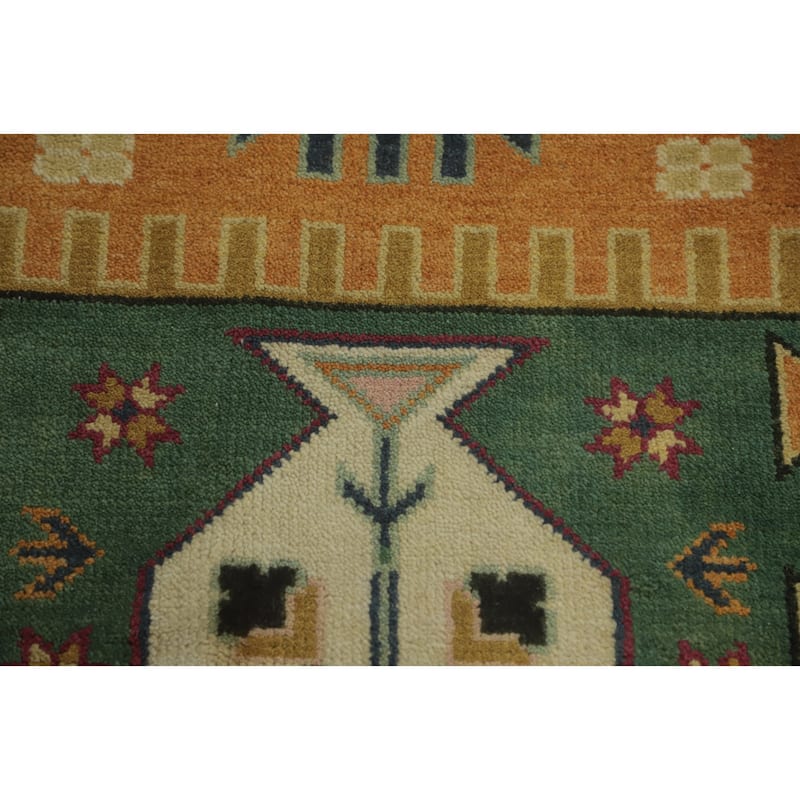 Hand-knotted Traditional Wool Orange Geometric Oriental Area Rug - 12' 0'' X 9' 2''