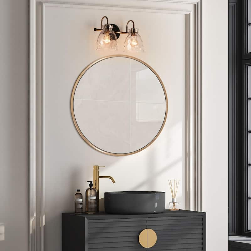 Elisie Modern 2-light Bathroom Vanity Light Farmhouse Black Gold Sconce with Water Glass
