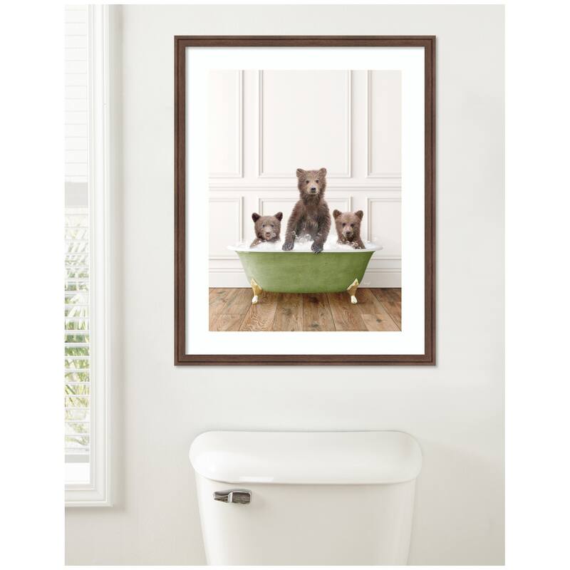 Kate and Laurel Three Bear Cubs in Transitional Bathtub by Amy Peterson Framed Wall Art Print