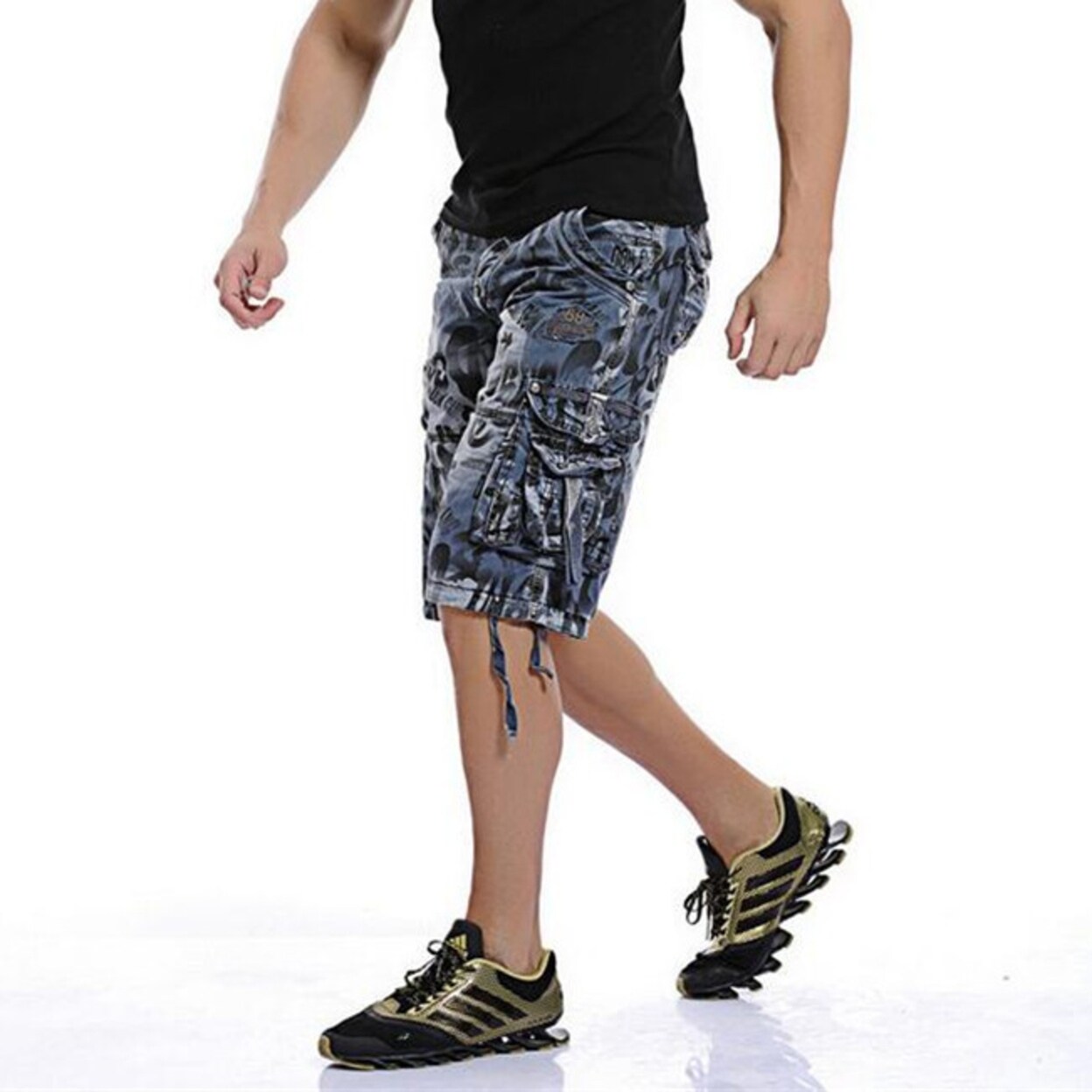mens camo jean shorts