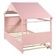 preview thumbnail 10 of 15, Pink Twin Size Solid Wood House Bed with Trundle and Storage for for Kids, Boys and Girls