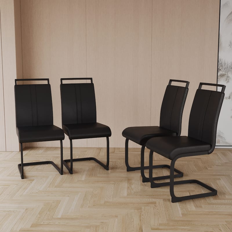 Modern Style Faux Leather High Back Dining Chairs Set of 4 with Black Metal Legs for Dining Room