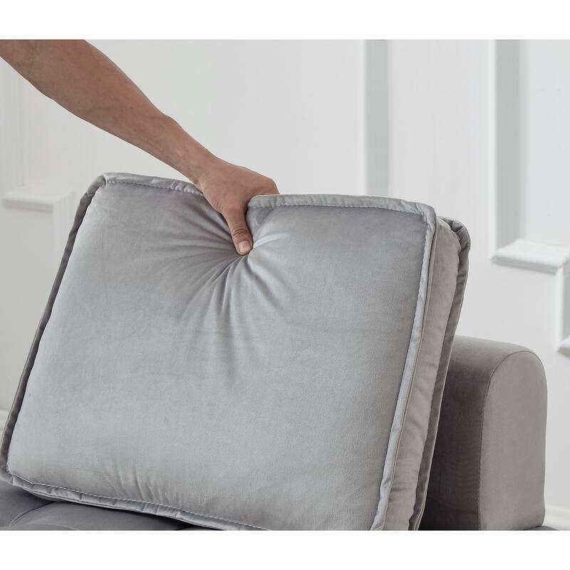 Convertible Single Seater Velvet Sofa Bed in Gray