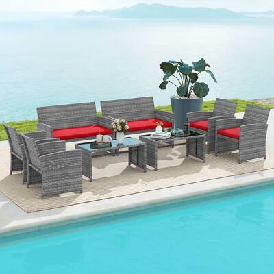 Gymax 2PCS 4 Piece Patio Furniture Set Outdoor Wicker Conversation Set